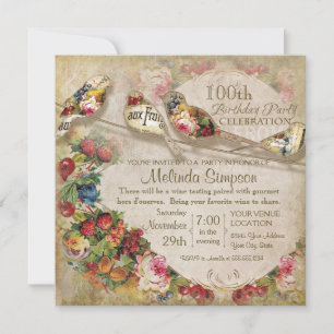 Convite Festa de Aniversário com Aves Vintage Modernas do 