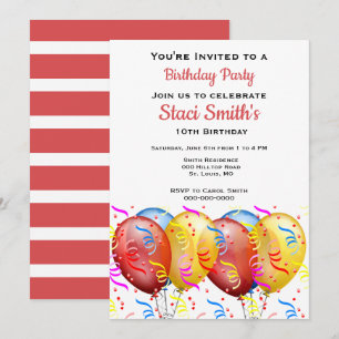 Convite Festa de Aniversário com Balões Menina 10 