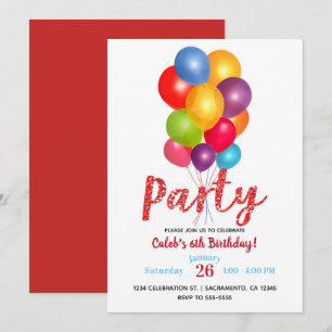 Convite Festa de Aniversário com Balões Vermelhos e Lantej