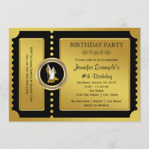 Convite Festa de Aniversário com Bilhete Dourado de Sapato