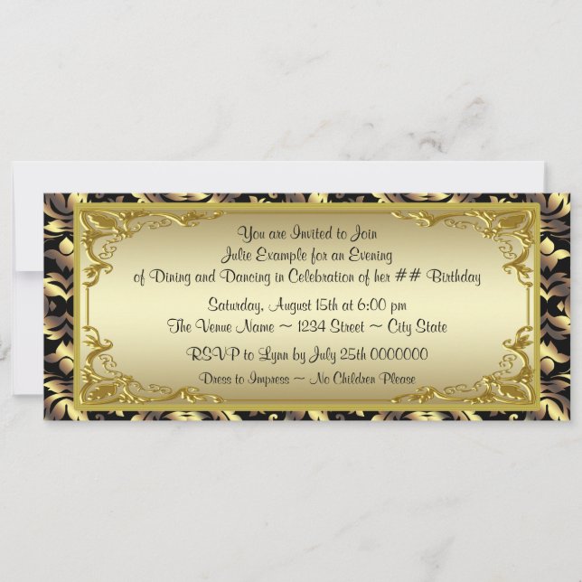 Convite Festa de Aniversário com Bilhete Dourado Elegante (Frente)