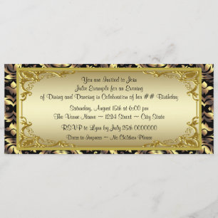 Convite Festa de Aniversário com Bilhete Dourado Elegante