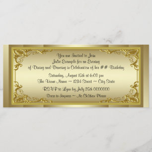 Convite Festa de Aniversário com Bilhete Dourado Elegante