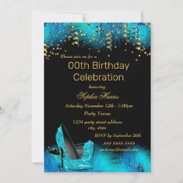 Convite Festa de aniversário com brilho Dourado do calcanh