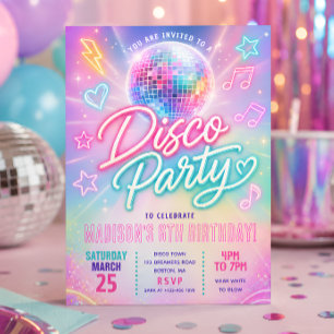 Convite Festa de Aniversário com Brilho Pastel Disco