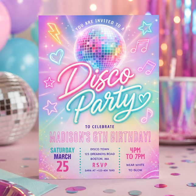 Convite Festa de Aniversário com Brilho Pastel Disco (Criador carregado)