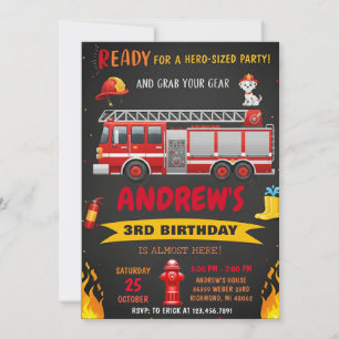 Convite Festa de Aniversário com Caminhão de Bombeiros Mod