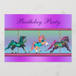 Convite Festa de Aniversário com Carrossel Rosa e Roxo de 