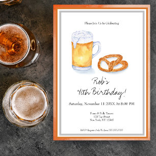 Convite Festa de Aniversário com Cerveja e Pretzel em Aqua