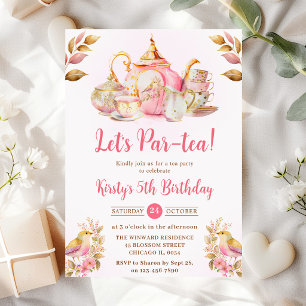 Convite Festa de Aniversário com Chá de Morango em Aquarel