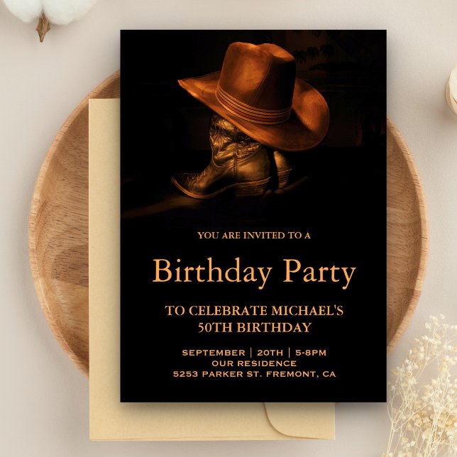 Convite Festa de Aniversário com Chapéu e Botas de Cowboy  (Criador carregado)