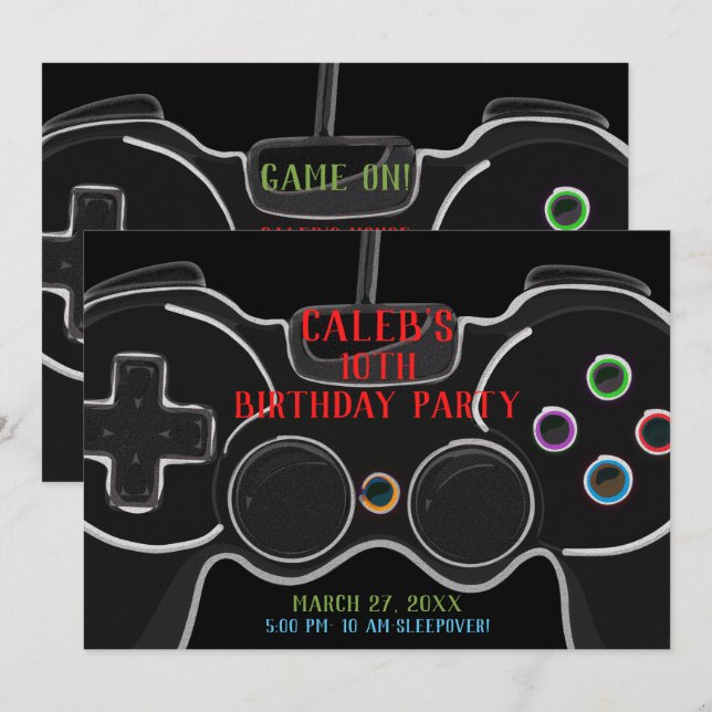 Convite Festa de Aniversário com Controle de Videogame Pre (Frente/Verso)