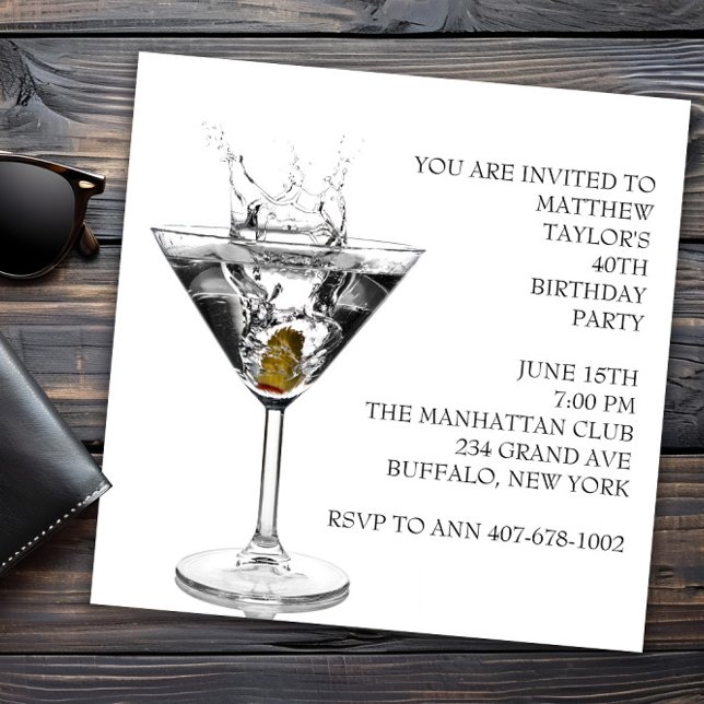 Convite Festa de Aniversário com Copo de Martini (Martini party and event invitation. Any event martini invitation. )