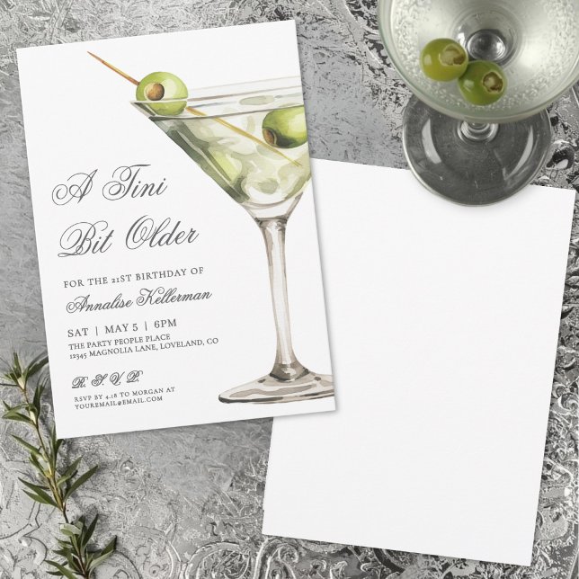 Convite Festa de Aniversário com Coquetel Martini (A Tini Bit Older Adult Birthday Party Invitation )