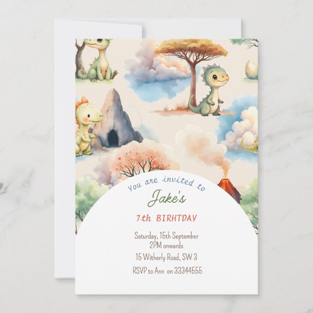 Convite Festa de aniversário com dinossauros fofos (Frente)