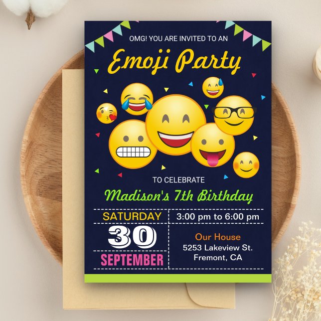 Convite Festa de Aniversário com Emojis Fofos (Criador carregado)