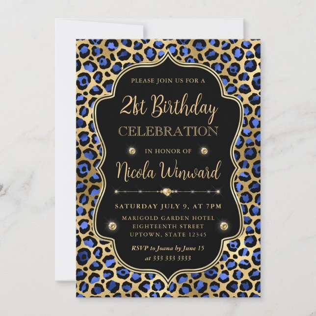 Convite Festa de Aniversário com Estampa de Leopardo Doura (Frente)