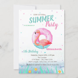 Convite Festa de Aniversário com Flutuador de Flamingos Ro
