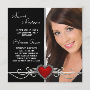 Convite Festa de Aniversário com Foto de Coração Vermelho 