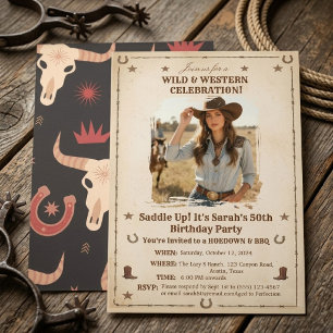 Convite Festa de Aniversário com Foto de Cowgirl do Velho 