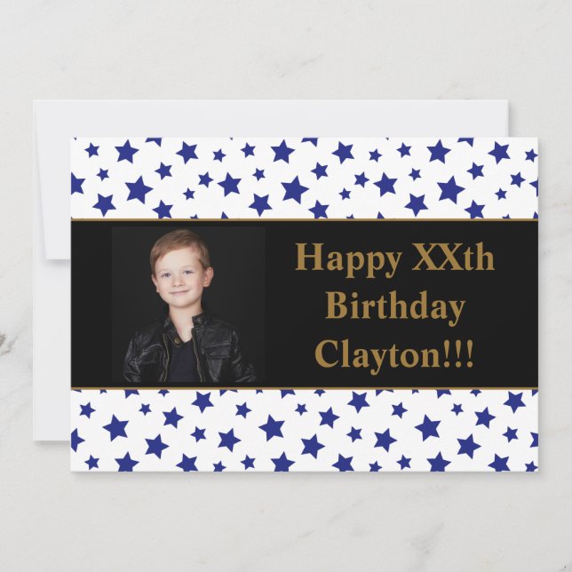Convite Festa de Aniversário com Foto de Estrelas Azuis e  (Frente)