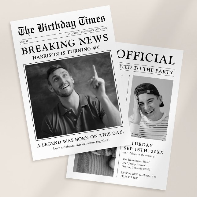 Convite Festa de Aniversário com Foto de Jornal Estilo Ant (Criador carregado)