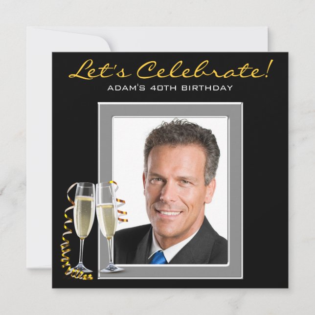 Convite Festa de Aniversário com Foto de Qualquer Número p (Frente)