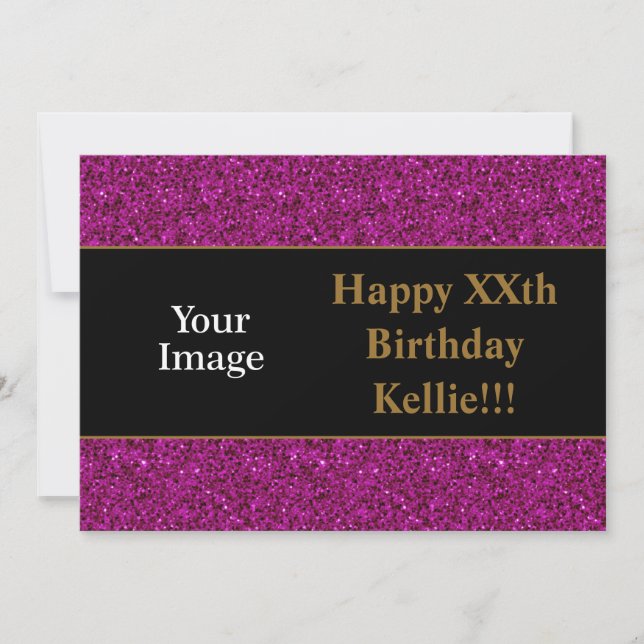 Convite Festa de Aniversário com Foto e Mensagem em Brilho (Frente)