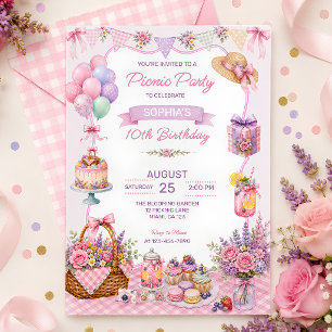 Convite Festa de Aniversário com Jardim Floral Rosa em Pic
