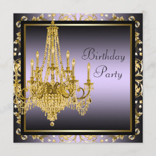 Convite Festa de Aniversário com Lustre Roxo Dourado