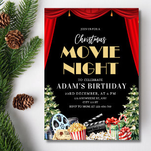 Convite Festa de Aniversário com Noite de Cinema de Natal 