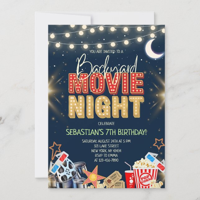 Convite Festa de Aniversário com Noite de Cinema no Quinta (Frente)