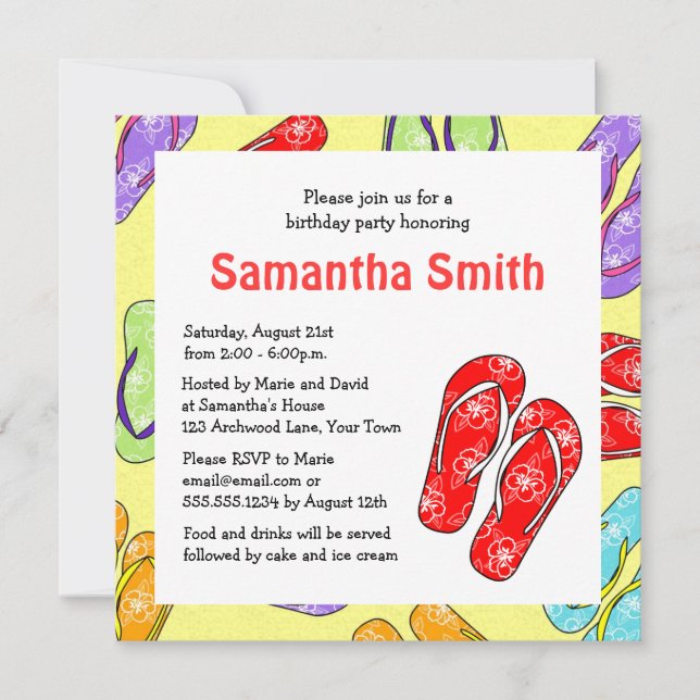 Convite Festa de aniversário com o Sacudir de praia em pon (Frente)