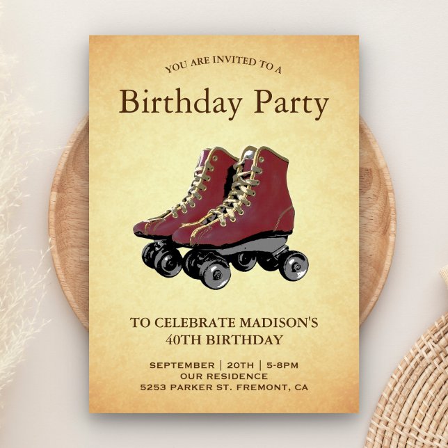 Convite Festa de Aniversário com Patins Antigos (Criador carregado)