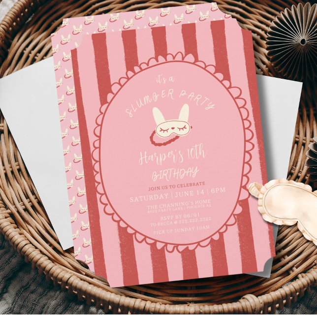 Convite festa de aniversário com pernoite adolescente meni (sleepover slumber birthday party girl teen vintage modern personalized custom name Invitation )