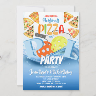 Convite Festa de Aniversário com Pizza, Tênis de Picklebal