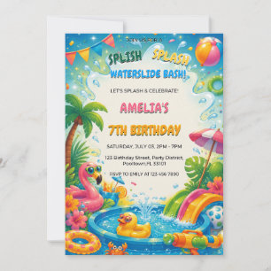Convite Festa de Aniversário com Splash na Piscina de Verã