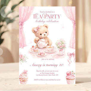 Convite Festa de Aniversário com Tema de Chá da Ursa Teddy