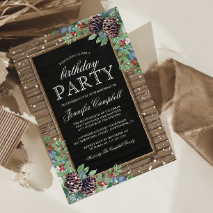 Convite Festa de Aniversário com Tema de Natal Rústico de 