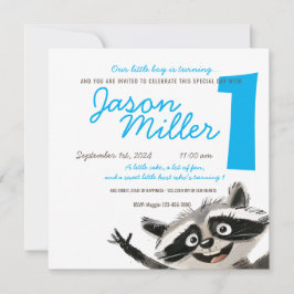 Convite Festa de aniversário com tema Racoon para o bebê v