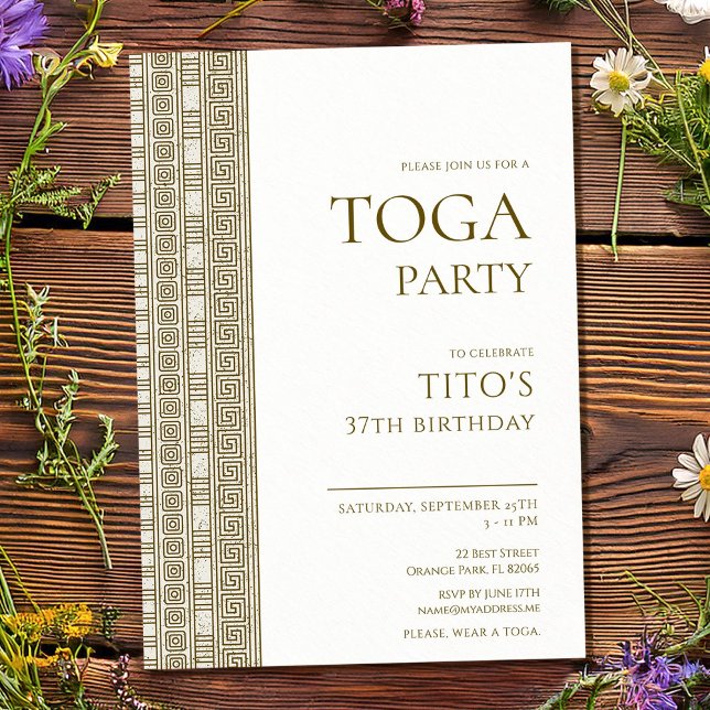 Convite Festa de aniversário com toga grega ou romana eleg (Criador carregado)