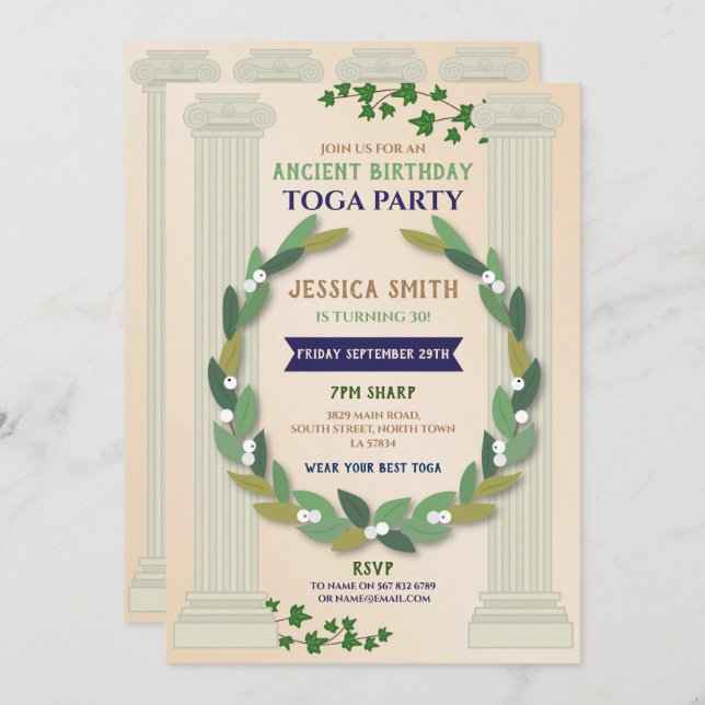 Convite Festa de Aniversário com Toga Rolo de Hércules Rom (Frente/Verso)