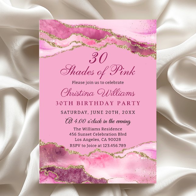 Convite Festa de Aniversário com Tons Elegantes e Modernos (Modern shades of pink 30th birthday party invitation)