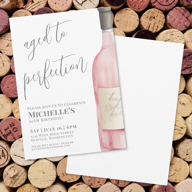 Convite Festa de Aniversário com Vinho Envelhecido à Perfe (Wine Simple 50th Birthday Party Invitation)