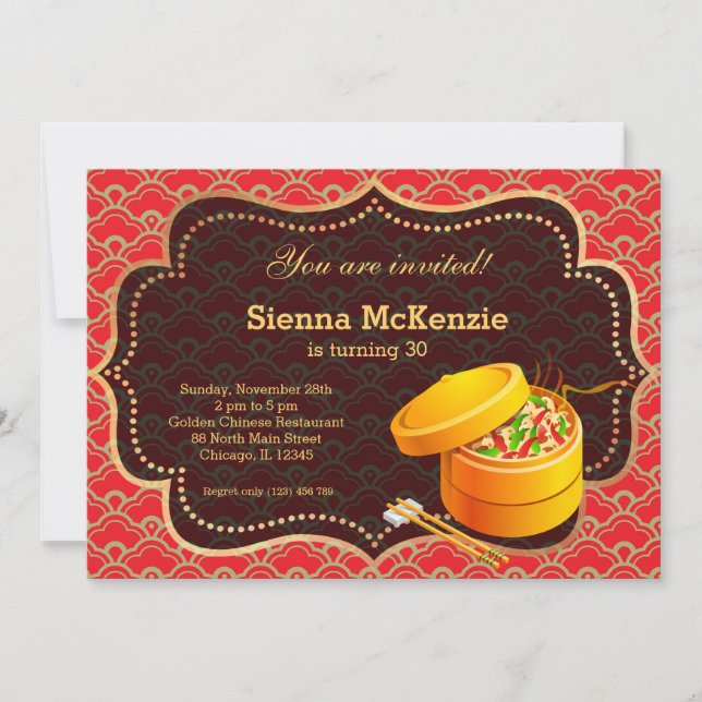 Convite Festa de aniversário comida chinesa (Frente)