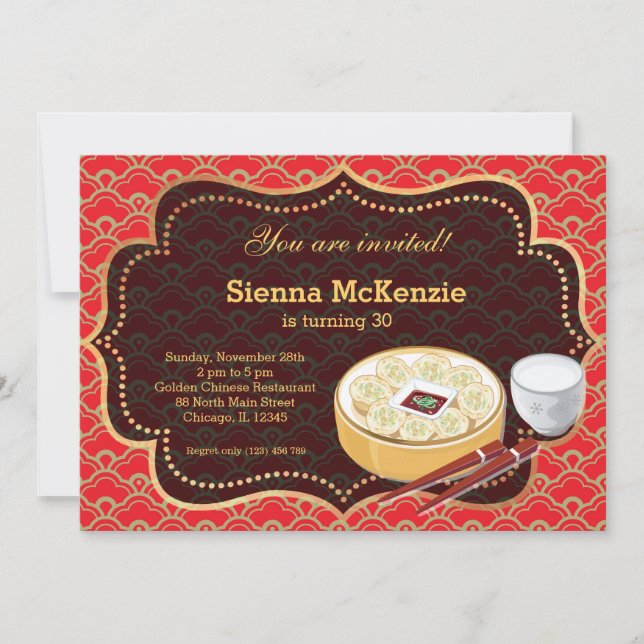 Convite Festa de aniversário comida chinesa (Frente)