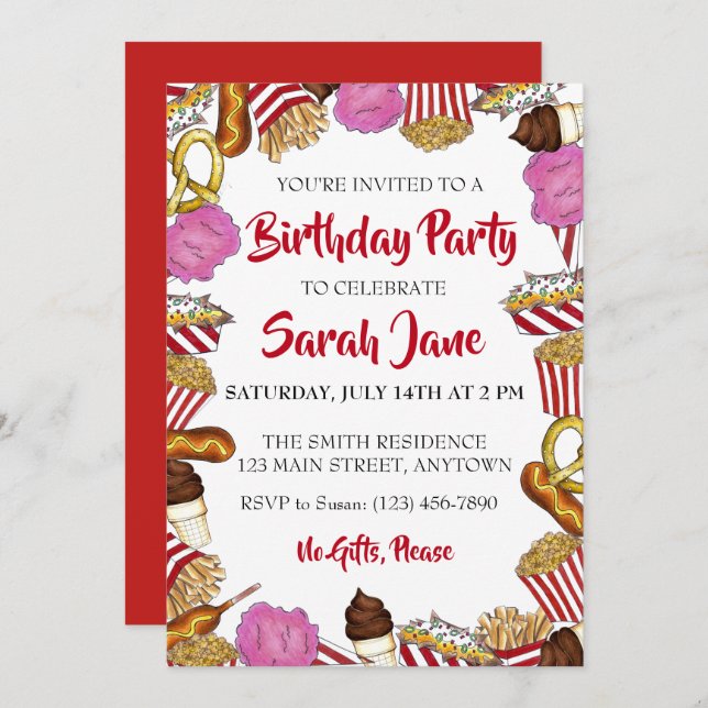 Convite Festa de aniversário Comida Justa do Estado do Car (Frente/Verso)