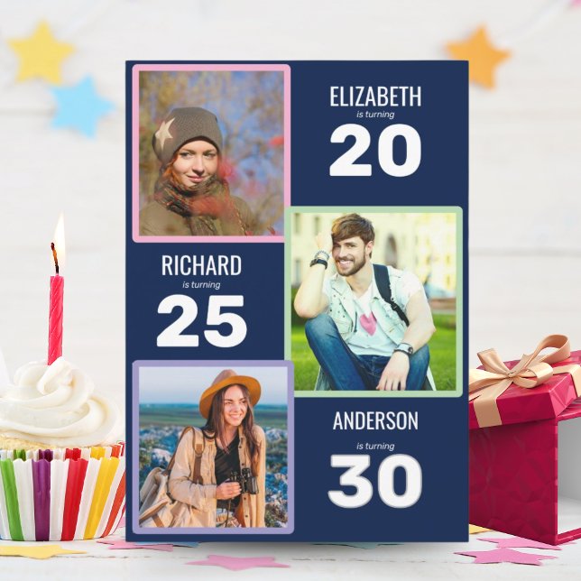 Convite Festa de aniversário comum tripla azul e prata (Criador carregado)