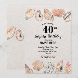 Convite Festa de aniversário conchas Ocean Beach Sea Mens 