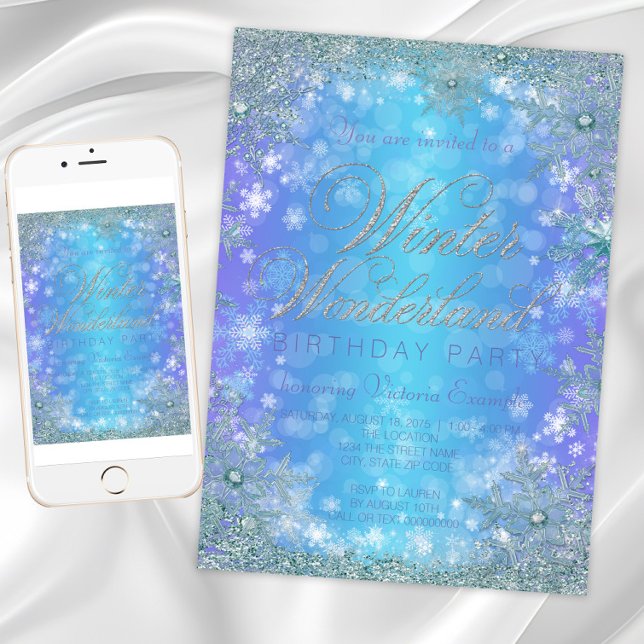 Convite Festa de aniversário Congelada Wonderland (Frozen Winter Wonderland Birthday Party Invitation. Download and printed invitations available.)